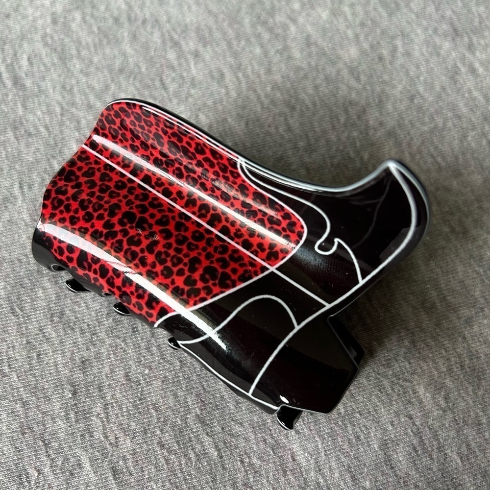 NEW Western Cowboy Boots Hair Claw Clip Red & Black Leopard Print Boots (1pc)